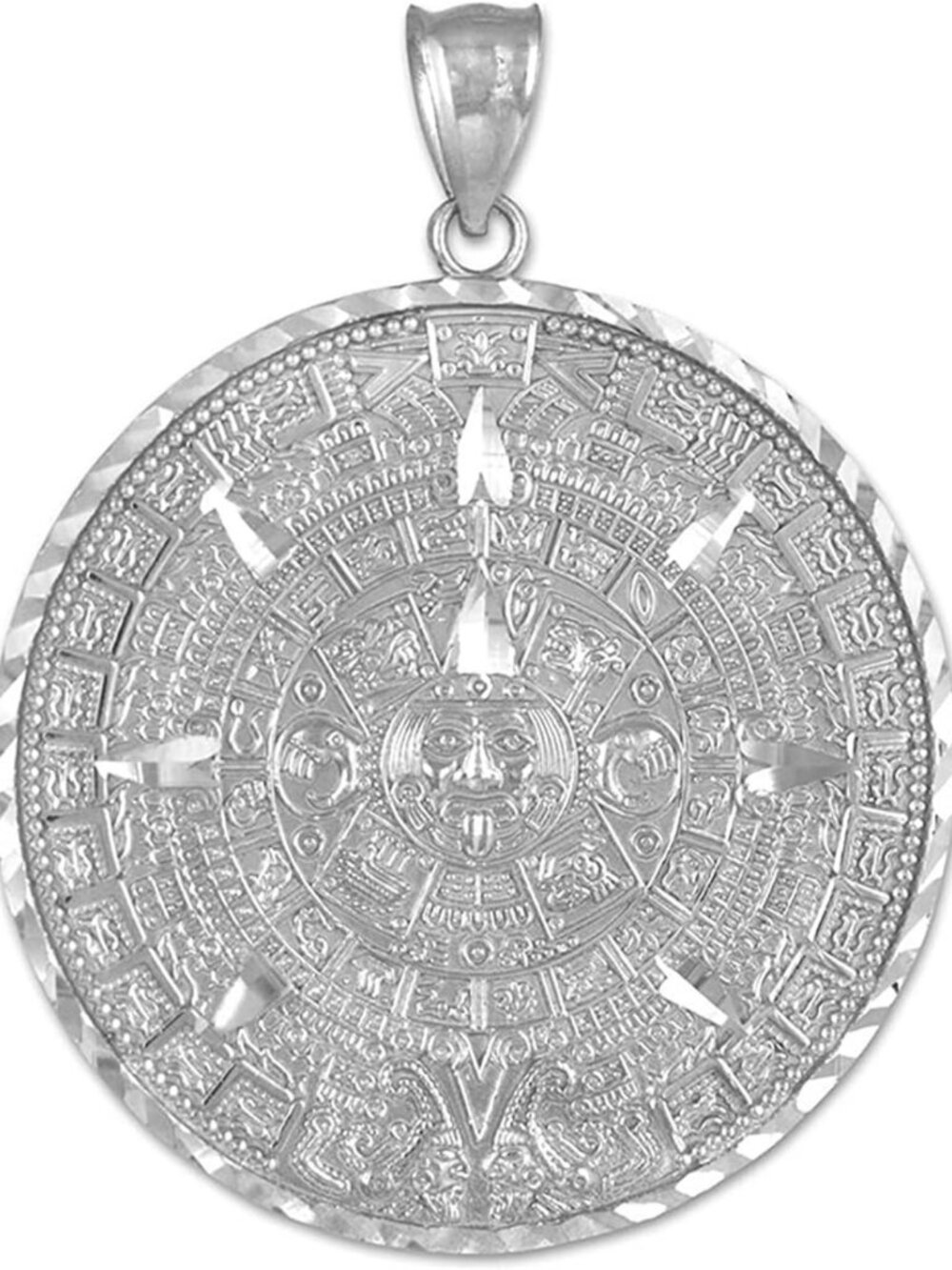 Sterling Silver Aztec Mayan Calendar Charm Pendant Necklace - Adjustable Size